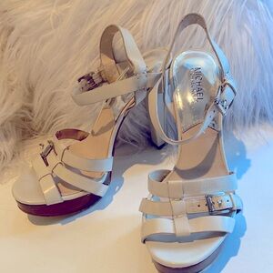 Cream leather strappy heeled sandals
